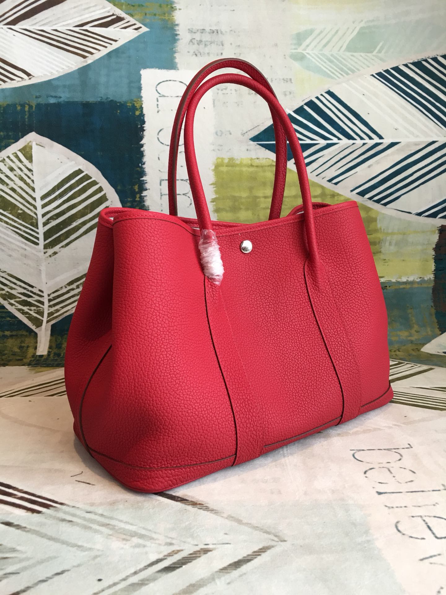 Hermes Garden Party 30cm Tote Handbag In Dark Red Clemence Leather